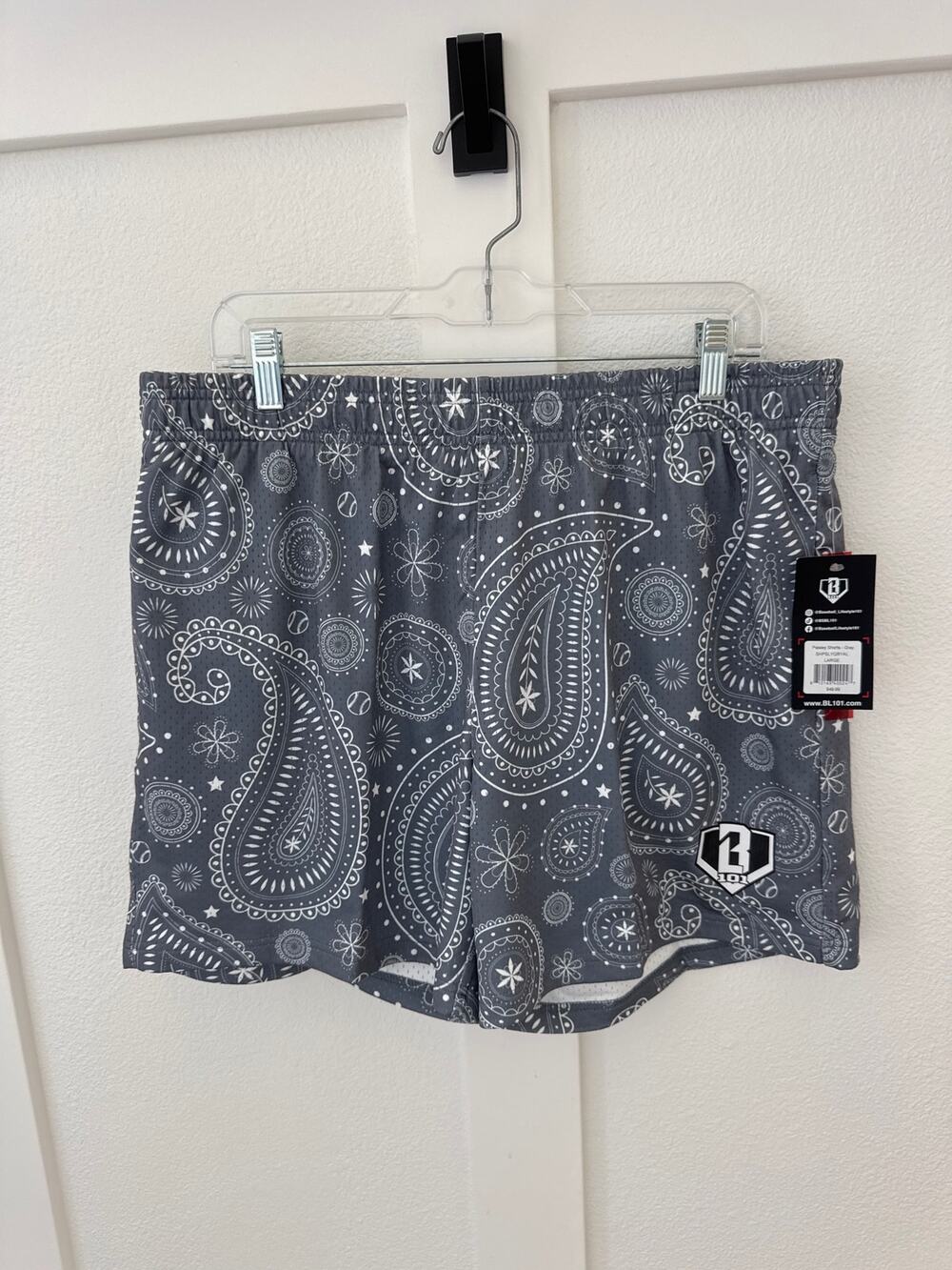 Baseball Lifestyle 101 Gray Paisley Adult Shorts Mens Large NWT